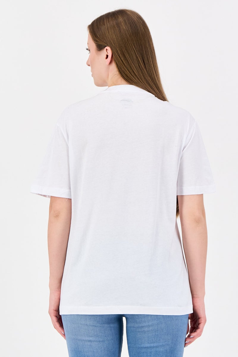 UNDIZ Women Crew Neck Short Sleeve Graphic Print T-shirt, White - Image 3